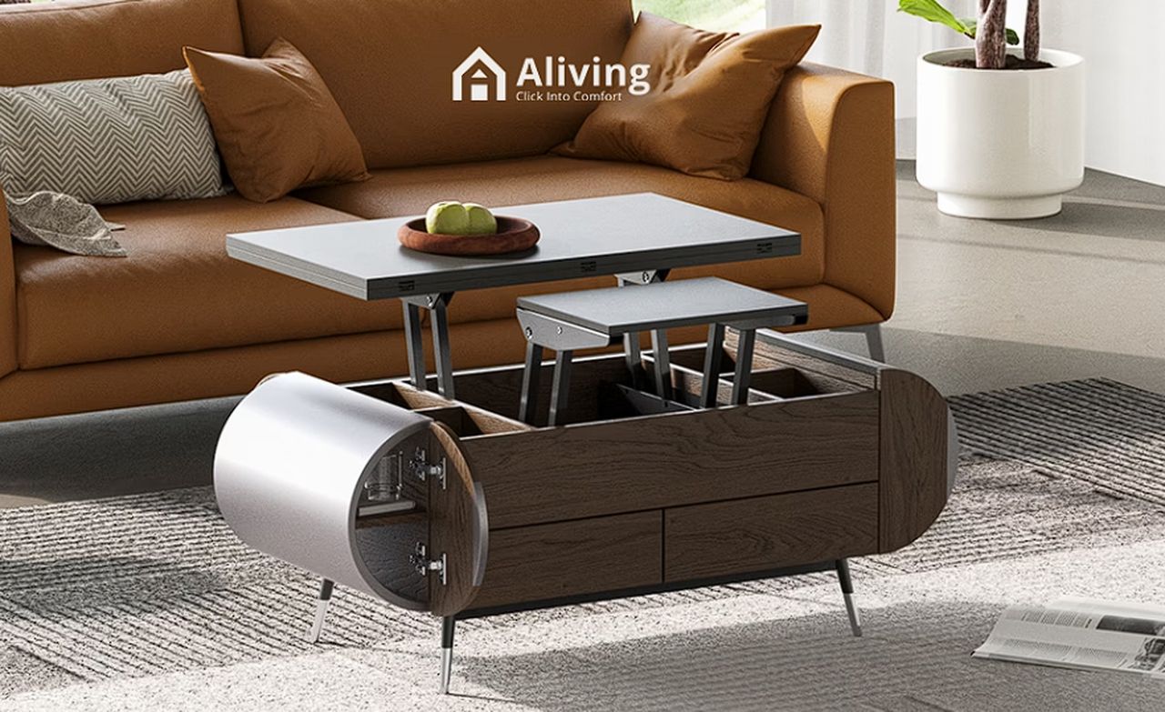 Aliving multi-functional foldout coffee table, desk and table