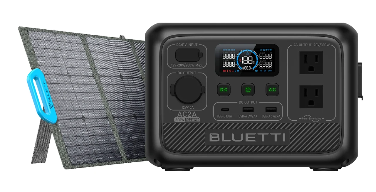 BLUETTI AC2A Portable Power Station - 300W 204Wh and PV120 Solar Panel Charger 2024a