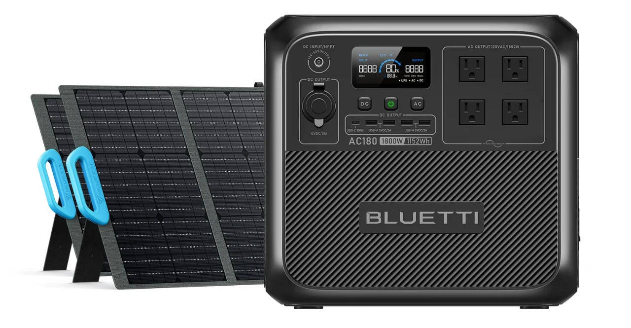 BLUETTI AC180 Solar Portable Power Station 1,800W 1,152Wh and PV200 Solar Panel Charger